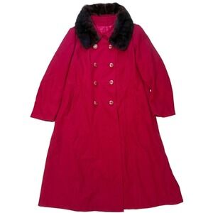 Vintage 60s Midbrooke Red Wool Coat w/ Brown Faux Fur Collar Size L Fits 14